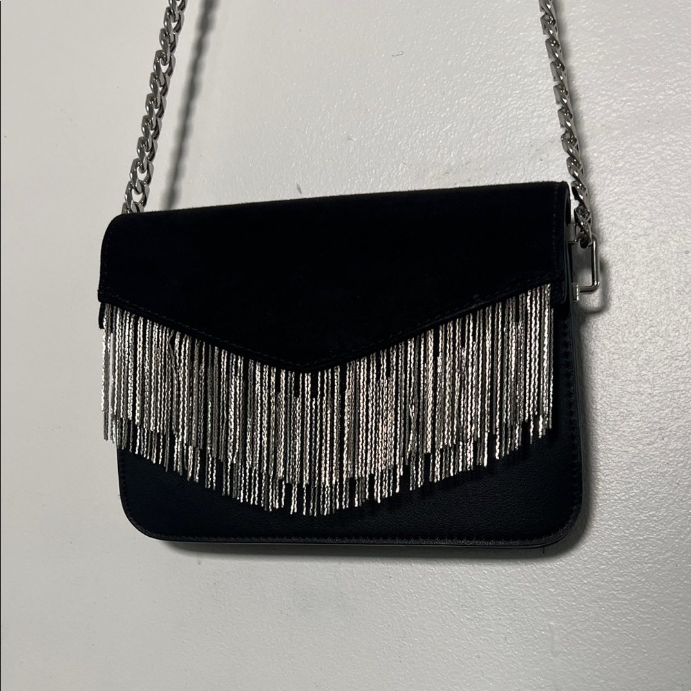 Black Fringe Chain Bag - Elegant Evening Purse